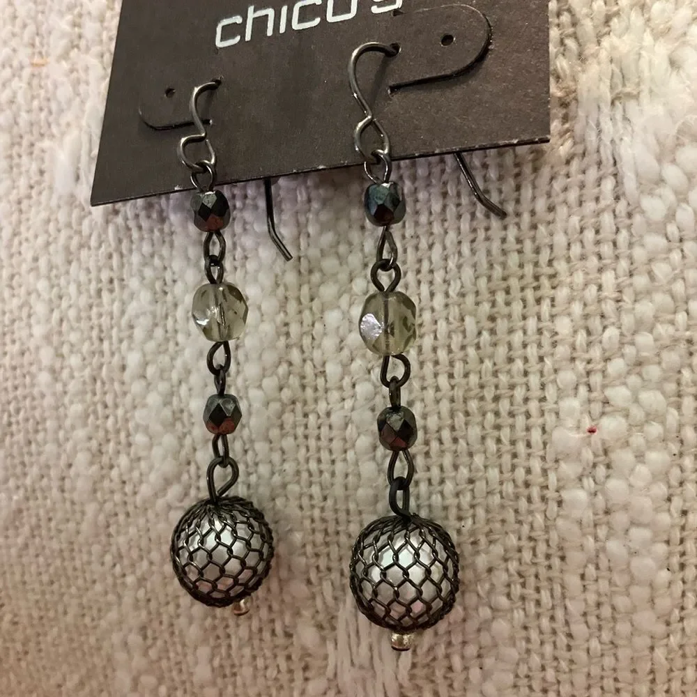 0127-Chico's‎ Silver and Black Dangle Earrings